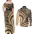 Hawaiian Hibiscus Tribal Vintage Motif Couples Matching Off Shoulder Maxi Dress and Long Sleeve Button Shirt Ver 2