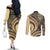 Hawaiian Hibiscus Tribal Vintage Motif Couples Matching Off The Shoulder Long Sleeve Dress and Long Sleeve Button Shirt Ver 2