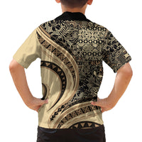 Hawaiian Hibiscus Tribal Vintage Motif Family Matching Long Sleeve Bodycon Dress and Hawaiian Shirt Ver 2 LT9 - Polynesian Pride
