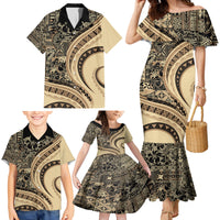 Hawaiian Hibiscus Tribal Vintage Motif Family Matching Mermaid Dress and Hawaiian Shirt Ver 2 LT9 - Polynesian Pride