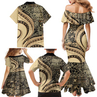 Hawaiian Hibiscus Tribal Vintage Motif Family Matching Mermaid Dress and Hawaiian Shirt Ver 2 LT9 - Polynesian Pride