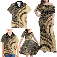 Hawaiian Hibiscus Tribal Vintage Motif Family Matching Off Shoulder Maxi Dress and Hawaiian Shirt Ver 2 LT9 - Polynesian Pride