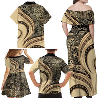 Hawaiian Hibiscus Tribal Vintage Motif Family Matching Off Shoulder Maxi Dress and Hawaiian Shirt Ver 2 LT9 - Polynesian Pride