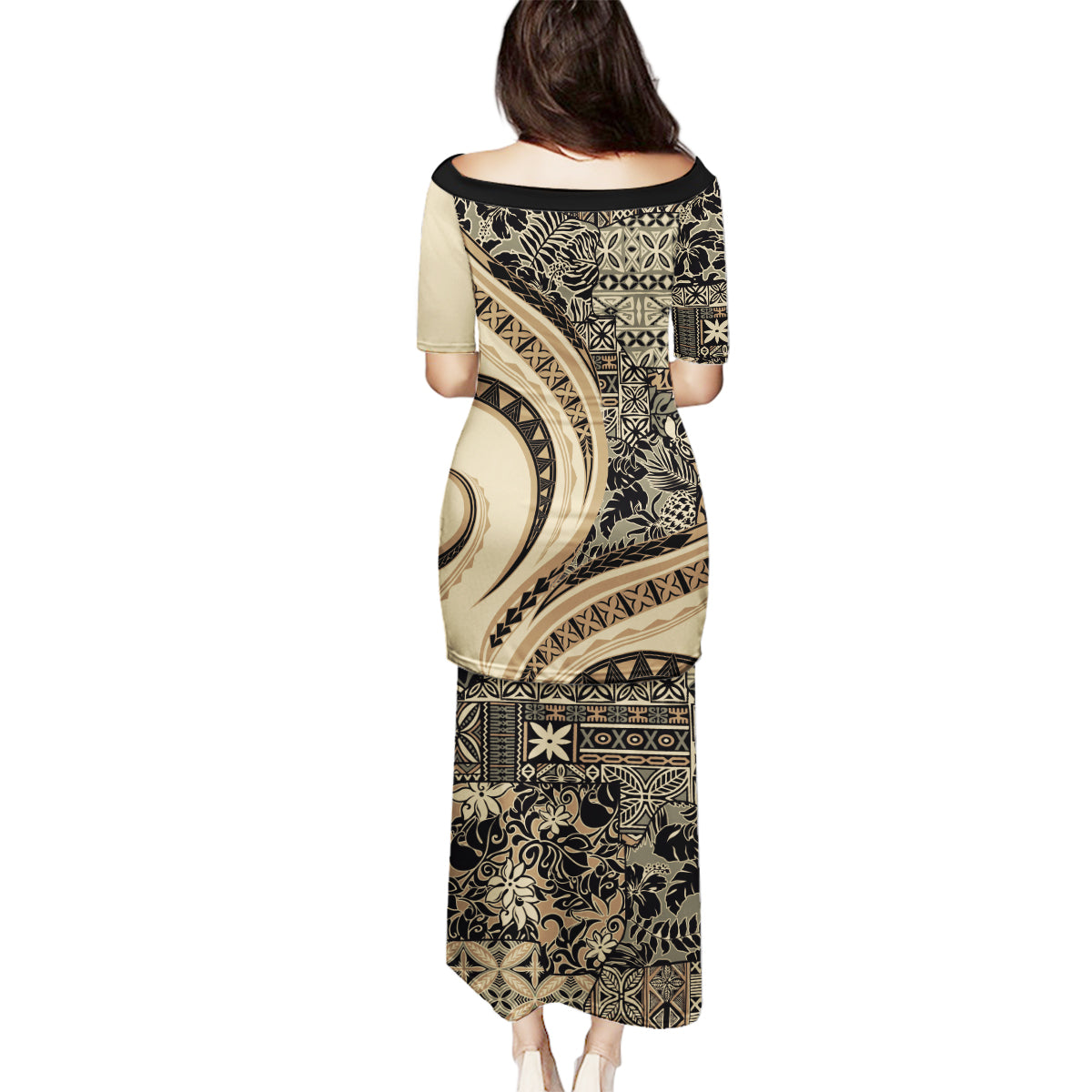 Hawaiian Hibiscus Tribal Vintage Motif Family Matching Puletasi and Hawaiian Shirt Ver 2 LT9 - Polynesian Pride
