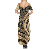 Hawaiian Hibiscus Tribal Vintage Motif Family Matching Summer Maxi Dress and Hawaiian Shirt Ver 2 LT9 - Polynesian Pride