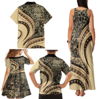 Hawaiian Hibiscus Tribal Vintage Motif Family Matching Tank Maxi Dress and Hawaiian Shirt Ver 2 LT9 - Polynesian Pride