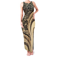 Hawaiian Hibiscus Tribal Vintage Motif Family Matching Tank Maxi Dress and Hawaiian Shirt Ver 2 LT9 Mom's Dress Beige - Polynesian Pride