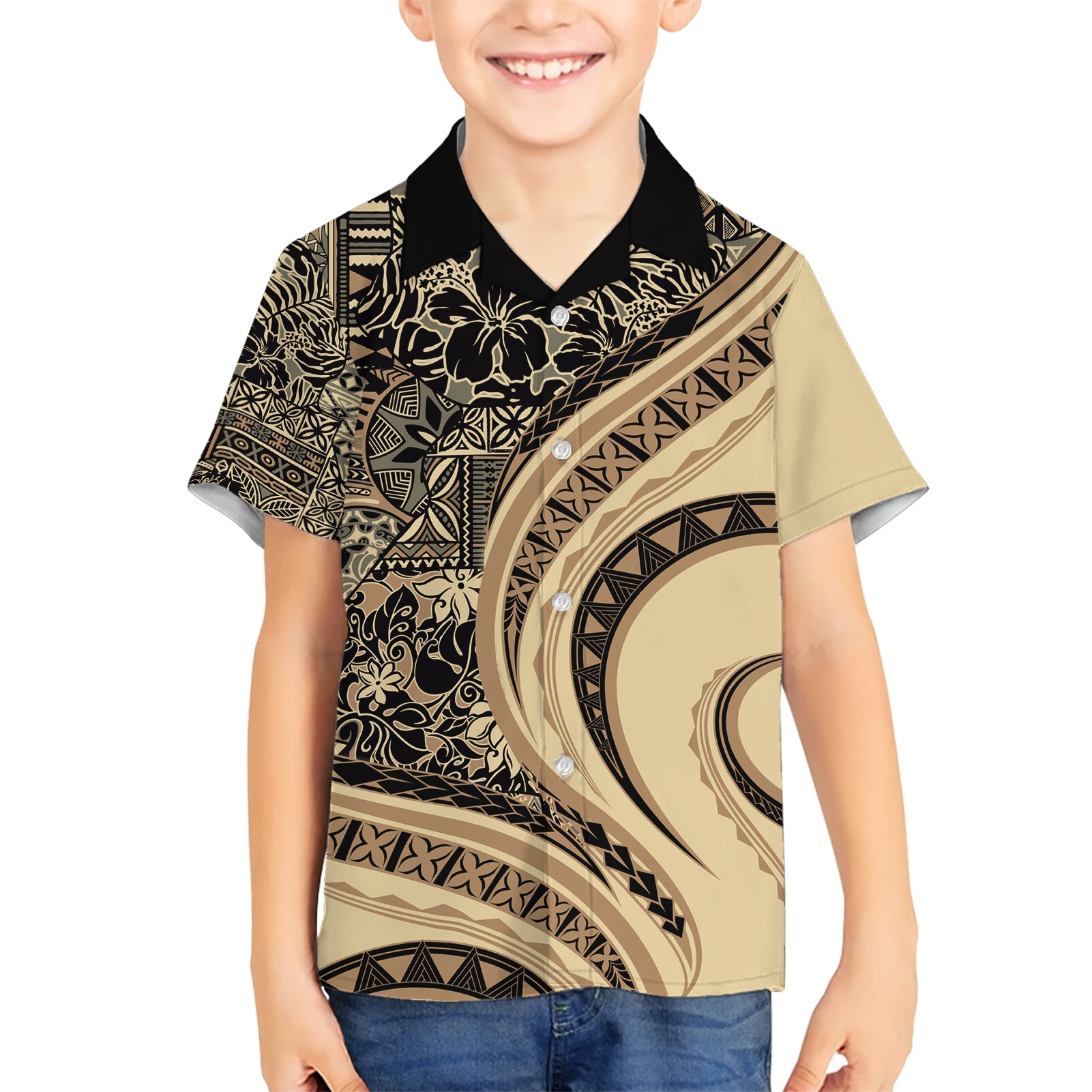 Hawaiian Hibiscus Tribal Vintage Motif Kid Hawaiian Shirt Ver 2
