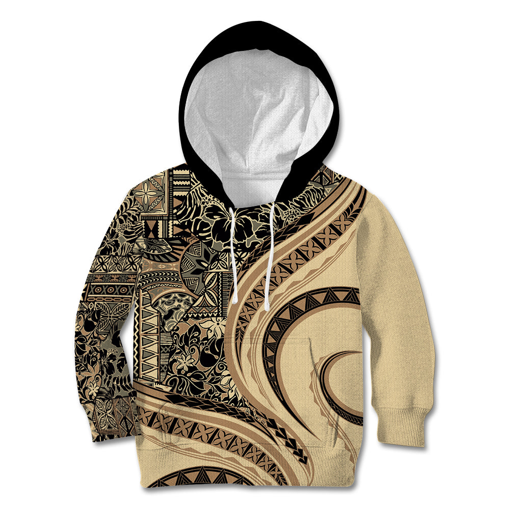 Hawaiian Hibiscus Tribal Vintage Motif Kid Hoodie Ver 2 LT9 Hoodie Beige - Polynesian Pride