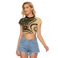 Hawaiian Hibiscus Tribal Vintage Motif Raglan Cropped T Shirt Ver 2