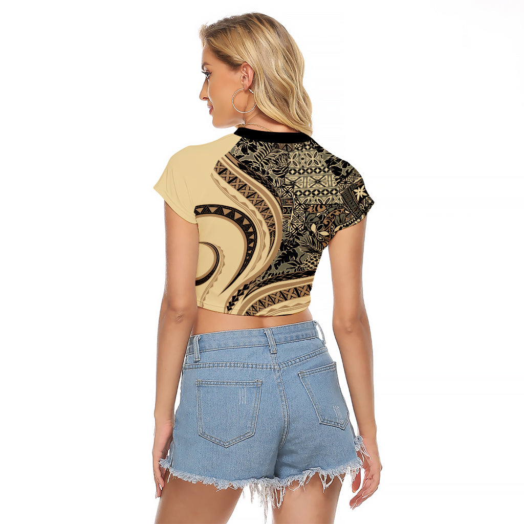 Hawaiian Hibiscus Tribal Vintage Motif Raglan Cropped T Shirt Ver 2