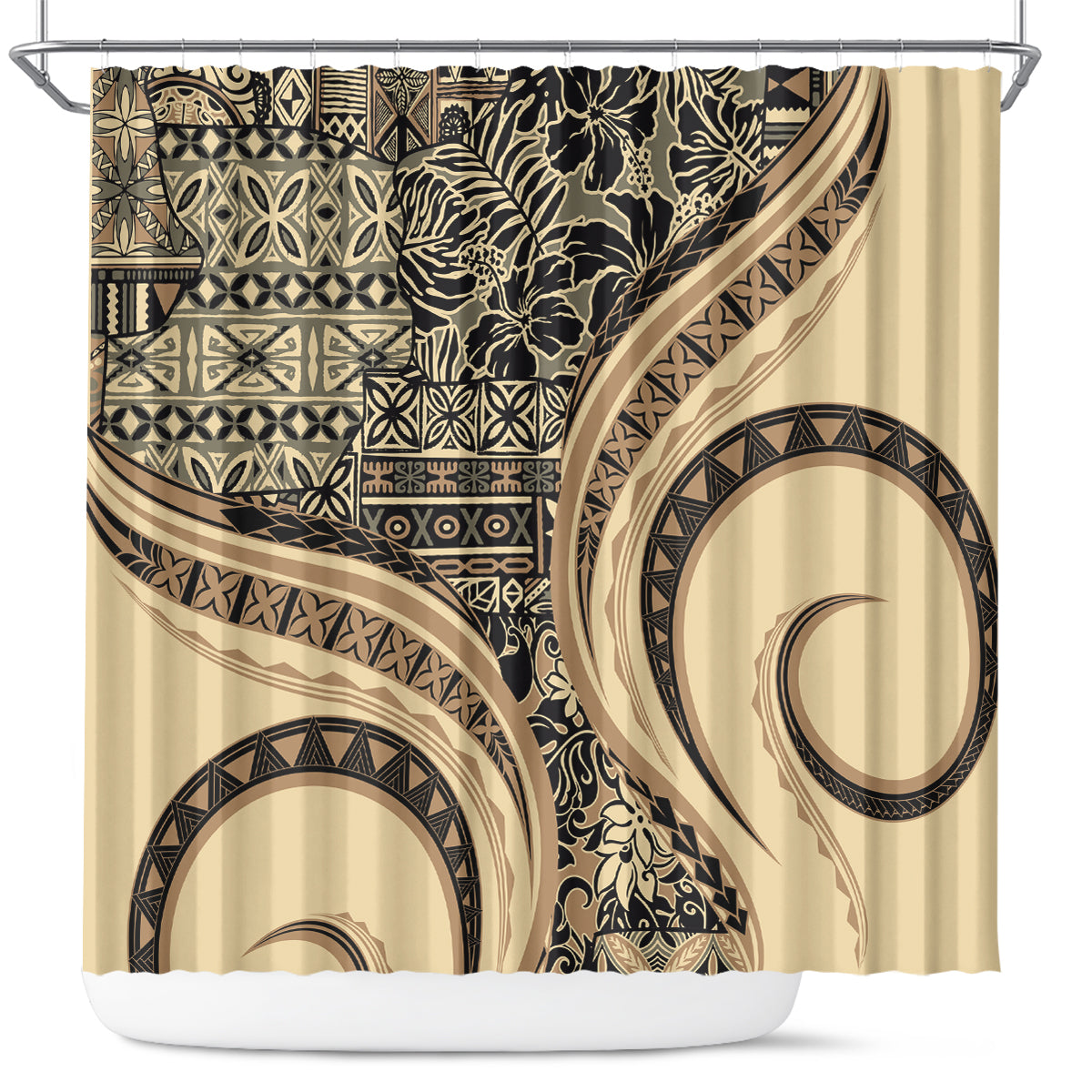 Hawaiian Hibiscus Tribal Vintage Motif Shower Curtain Ver 2 LT9 Beige - Polynesian Pride