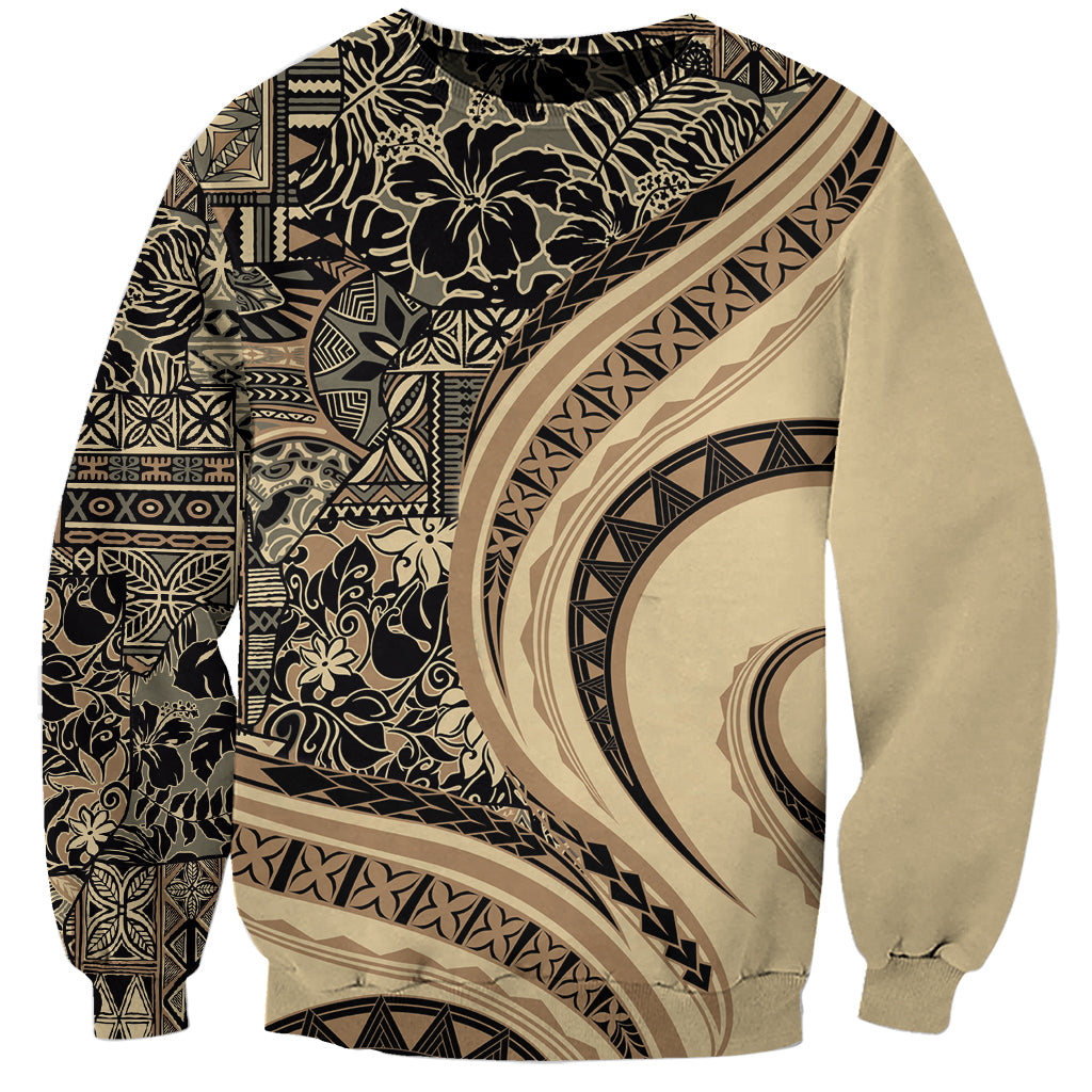 Hawaiian Hibiscus Tribal Vintage Motif Sweatshirt Ver 2 LT9 Unisex Beige - Polynesian Pride