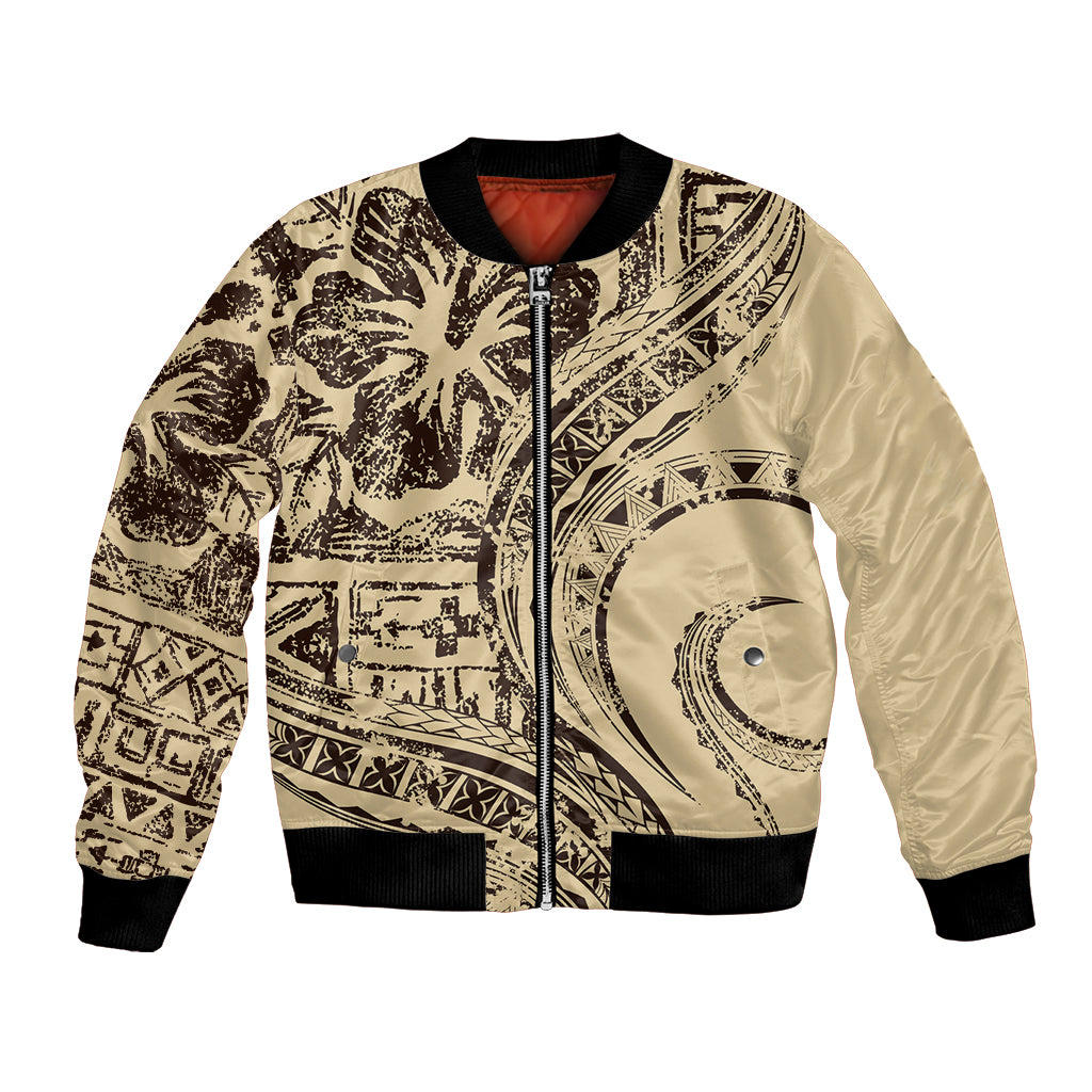 Hawaiian Hibiscus Tribal Vintage Motif Bomber Jacket Ver 3 LT9 Unisex Beige - Polynesian Pride