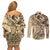 Hawaiian Hibiscus Tribal Vintage Motif Couples Matching Off Shoulder Short Dress and Long Sleeve Button Shirt Ver 3