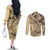 Hawaiian Hibiscus Tribal Vintage Motif Couples Matching Off The Shoulder Long Sleeve Dress and Long Sleeve Button Shirt Ver 3