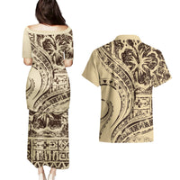Hawaiian Hibiscus Tribal Vintage Motif Couples Matching Puletasi and Hawaiian Shirt Ver 3