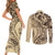 Hawaiian Hibiscus Tribal Vintage Motif Couples Matching Short Sleeve Bodycon Dress and Long Sleeve Button Shirt Ver 3