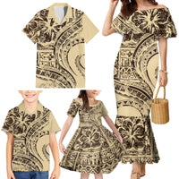 Hawaiian Hibiscus Tribal Vintage Motif Family Matching Mermaid Dress and Hawaiian Shirt Ver 3 LT9 - Polynesian Pride