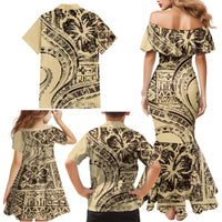Hawaiian Hibiscus Tribal Vintage Motif Family Matching Mermaid Dress and Hawaiian Shirt Ver 3 LT9 - Polynesian Pride