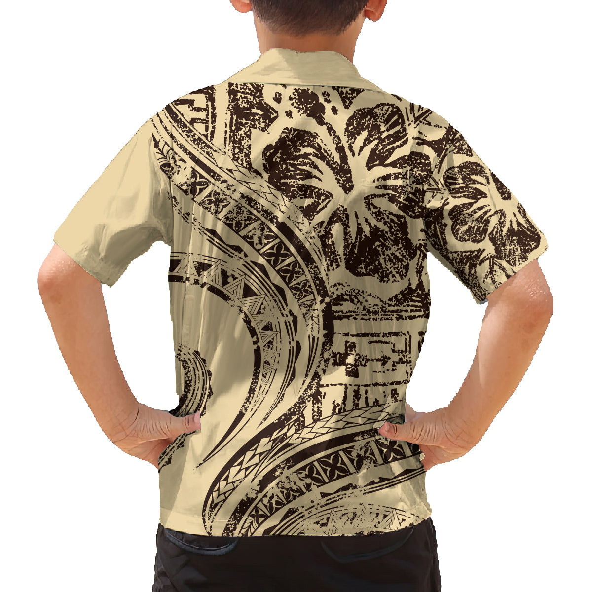 Hawaiian Hibiscus Tribal Vintage Motif Family Matching Off Shoulder Maxi Dress and Hawaiian Shirt Ver 3 LT9 - Polynesian Pride