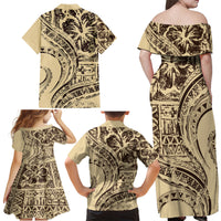 Hawaiian Hibiscus Tribal Vintage Motif Family Matching Off Shoulder Maxi Dress and Hawaiian Shirt Ver 3 LT9 - Polynesian Pride