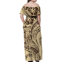 Hawaiian Hibiscus Tribal Vintage Motif Family Matching Off Shoulder Maxi Dress and Hawaiian Shirt Ver 3 LT9 - Polynesian Pride