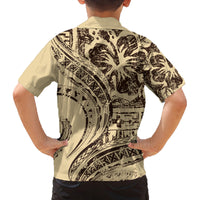 Hawaiian Hibiscus Tribal Vintage Motif Family Matching Off Shoulder Short Dress and Hawaiian Shirt Ver 3 LT9 - Polynesian Pride