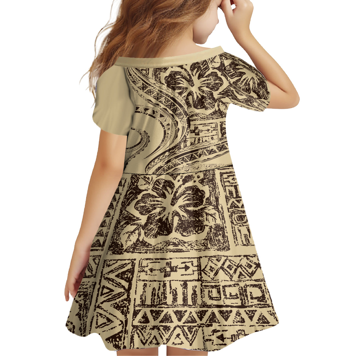 Hawaiian Hibiscus Tribal Vintage Motif Family Matching Off Shoulder Short Dress and Hawaiian Shirt Ver 3 LT9 - Polynesian Pride