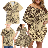 Hawaiian Hibiscus Tribal Vintage Motif Family Matching Off Shoulder Short Dress and Hawaiian Shirt Ver 3 LT9 - Polynesian Pride