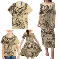 Hawaiian Hibiscus Tribal Vintage Motif Family Matching Puletasi and Hawaiian Shirt Ver 3 LT9 - Polynesian Pride