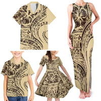 Hawaiian Hibiscus Tribal Vintage Motif Family Matching Tank Maxi Dress and Hawaiian Shirt Ver 3 LT9 - Polynesian Pride