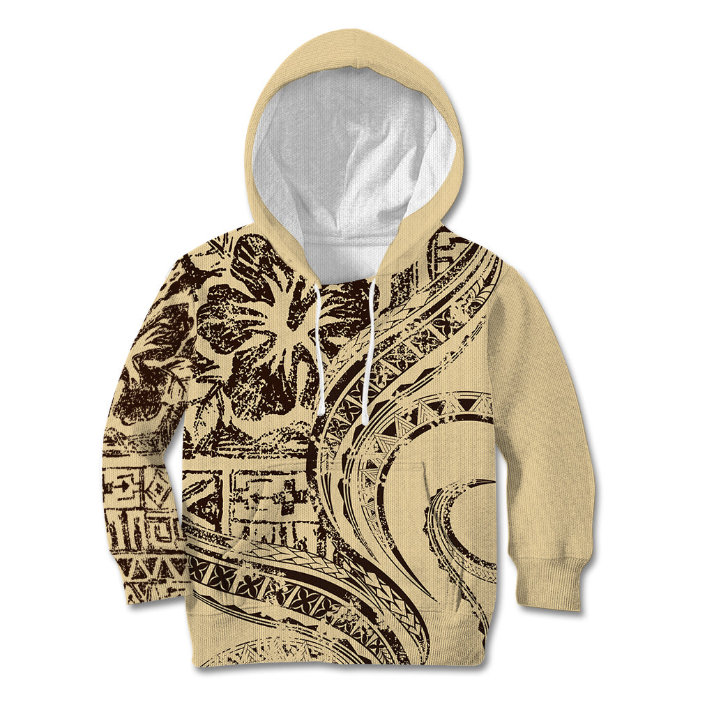 Hawaiian Hibiscus Tribal Vintage Motif Kid Hoodie Ver 3 LT9 Hoodie Beige - Polynesian Pride