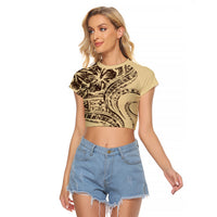 Hawaiian Hibiscus Tribal Vintage Motif Raglan Cropped T Shirt Ver 3