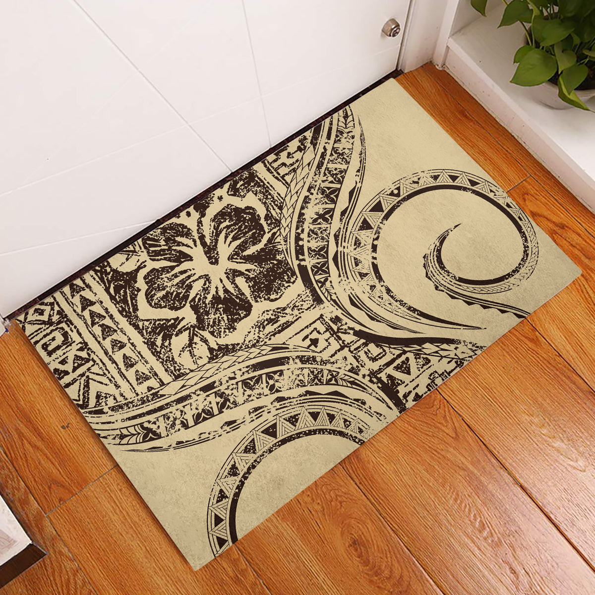 Hawaiian Hibiscus Tribal Vintage Motif Rubber Doormat Ver 3