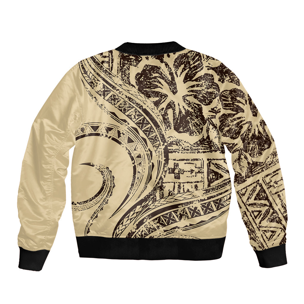 Hawaiian Hibiscus Tribal Vintage Motif Sleeve Zip Bomber Jacket Ver 3 LT9 - Polynesian Pride