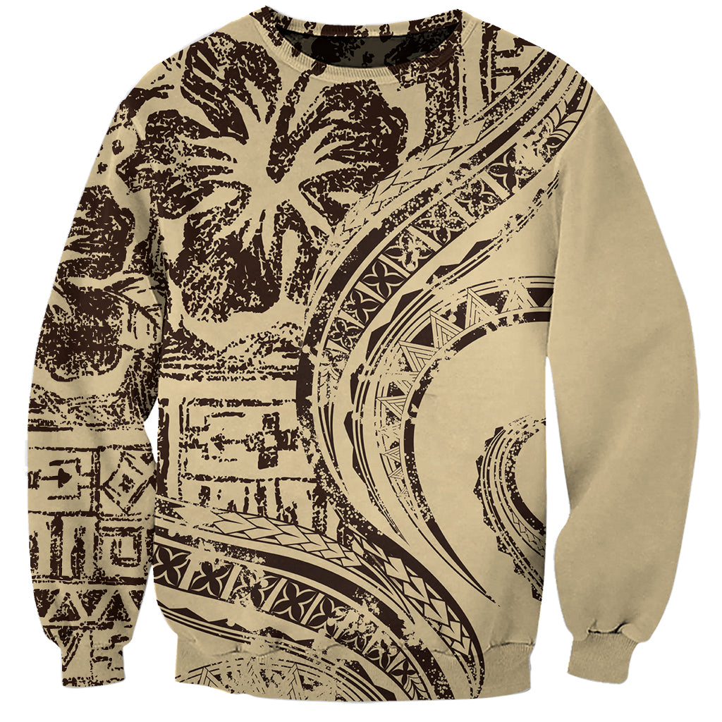 Hawaiian Hibiscus Tribal Vintage Motif Sweatshirt Ver 3 LT9 Unisex Beige - Polynesian Pride