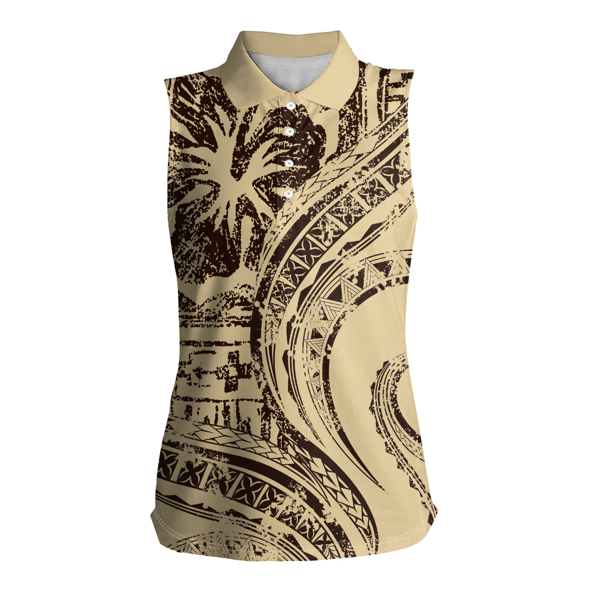 Hawaiian Hibiscus Tribal Vintage Motif Women Sleeveless Polo Shirt Ver 3