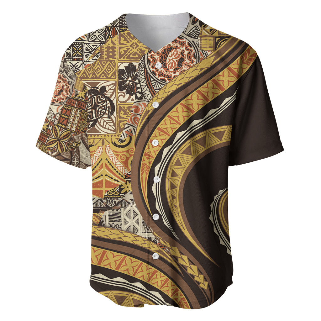 Hawaiian Hibiscus Tribal Vintage Motif Baseball Jersey Ver 4 LT9 Gold - Polynesian Pride