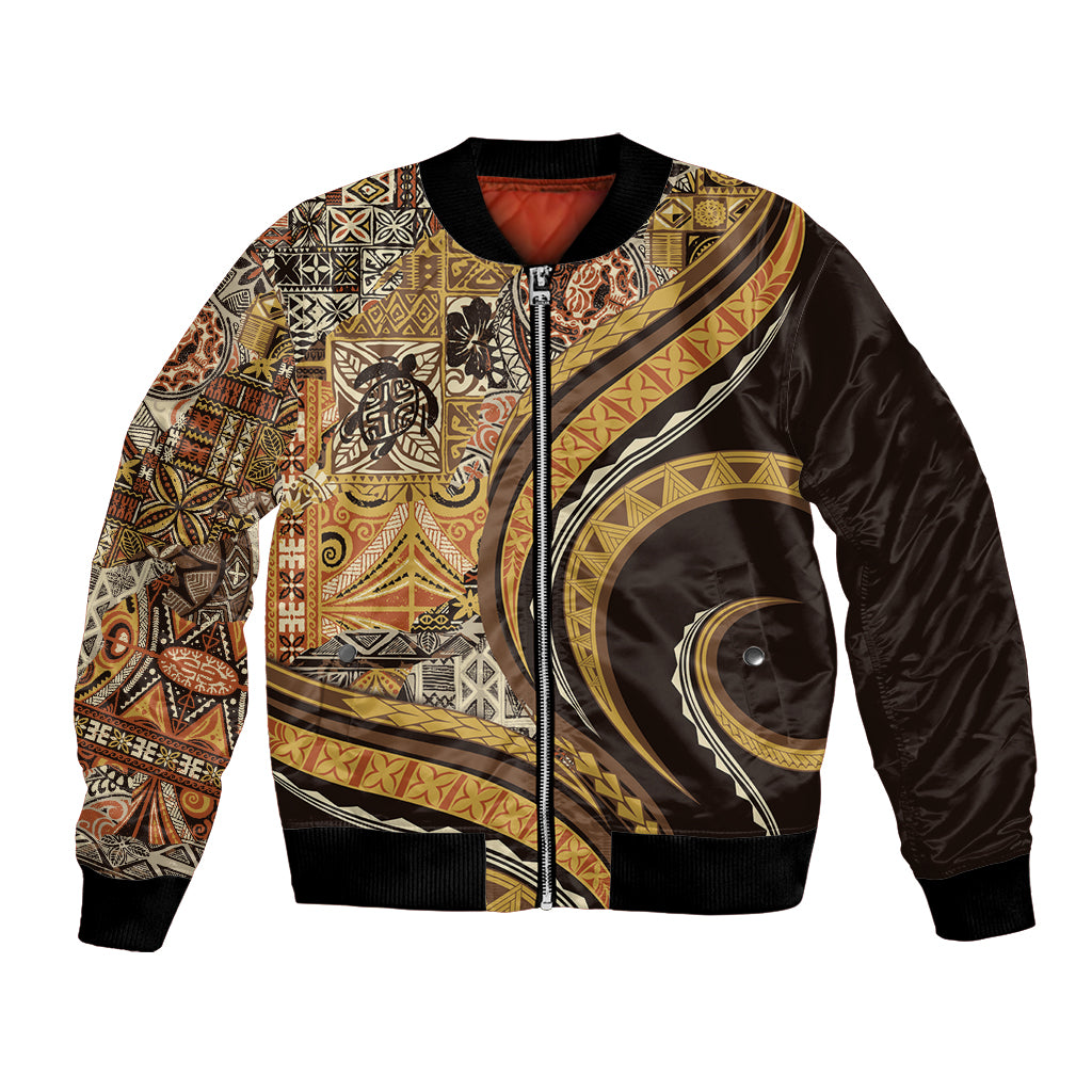 Hawaiian Hibiscus Tribal Vintage Motif Bomber Jacket Ver 4 LT9 Unisex Gold - Polynesian Pride