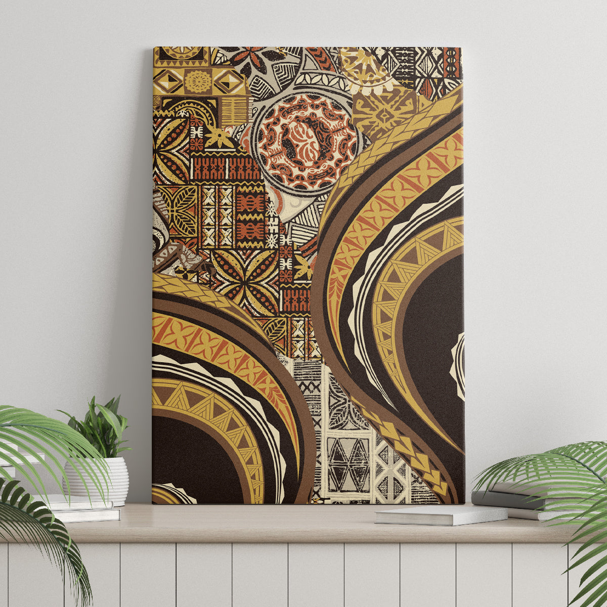Hawaiian Hibiscus Tribal Vintage Motif Canvas Wall Art Ver 4 LT9 - Polynesian Pride