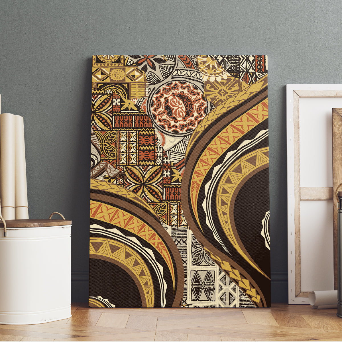 Hawaiian Hibiscus Tribal Vintage Motif Canvas Wall Art Ver 4 LT9 - Polynesian Pride