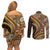 Hawaiian Hibiscus Tribal Vintage Motif Couples Matching Off Shoulder Short Dress and Long Sleeve Button Shirt Ver 4