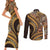 Hawaiian Hibiscus Tribal Vintage Motif Couples Matching Short Sleeve Bodycon Dress and Long Sleeve Button Shirt Ver 4