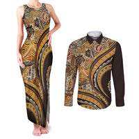 Hawaiian Hibiscus Tribal Vintage Motif Couples Matching Tank Maxi Dress and Long Sleeve Button Shirt Ver 4