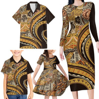 Hawaiian Hibiscus Tribal Vintage Motif Family Matching Long Sleeve Bodycon Dress and Hawaiian Shirt Ver 4 LT9 - Polynesian Pride