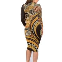 Hawaiian Hibiscus Tribal Vintage Motif Family Matching Long Sleeve Bodycon Dress and Hawaiian Shirt Ver 4 LT9 - Polynesian Pride