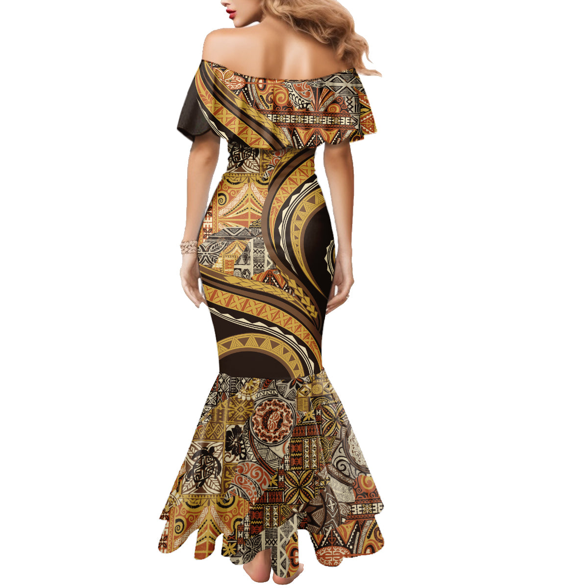 Hawaiian Hibiscus Tribal Vintage Motif Family Matching Mermaid Dress and Hawaiian Shirt Ver 4 LT9 - Polynesian Pride