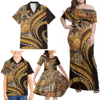 Hawaiian Hibiscus Tribal Vintage Motif Family Matching Off Shoulder Maxi Dress and Hawaiian Shirt Ver 4 LT9 - Polynesian Pride