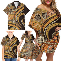 Hawaiian Hibiscus Tribal Vintage Motif Family Matching Off Shoulder Short Dress and Hawaiian Shirt Ver 4 LT9 - Polynesian Pride